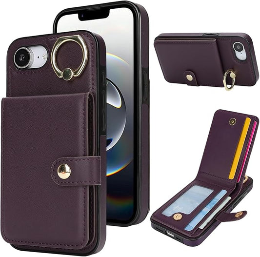 Compatible iPhone 16e Wallet Case with Card Holder RFID Blocking PU Leather Doubles as a Wallet Unisex Flip Shockproof Protection with Card Slots Ring Wrist Kickstand Function,Purple