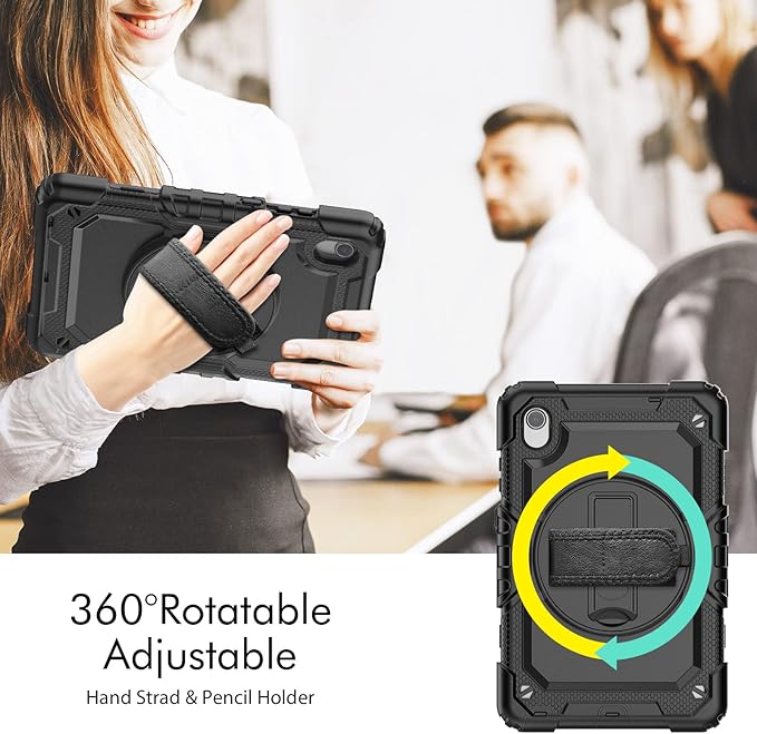 for Lenovo Tab M8 3rd 2022 / M8 (HD/FHD/Smart) 8.0'' (TB-8506FS /8506F TB-8505F / 8505X / 8505FS TB-8705F / 8705N) Case, with Screen Protector, Hand Strap, Shoulder Strap, Rotating Stand Black