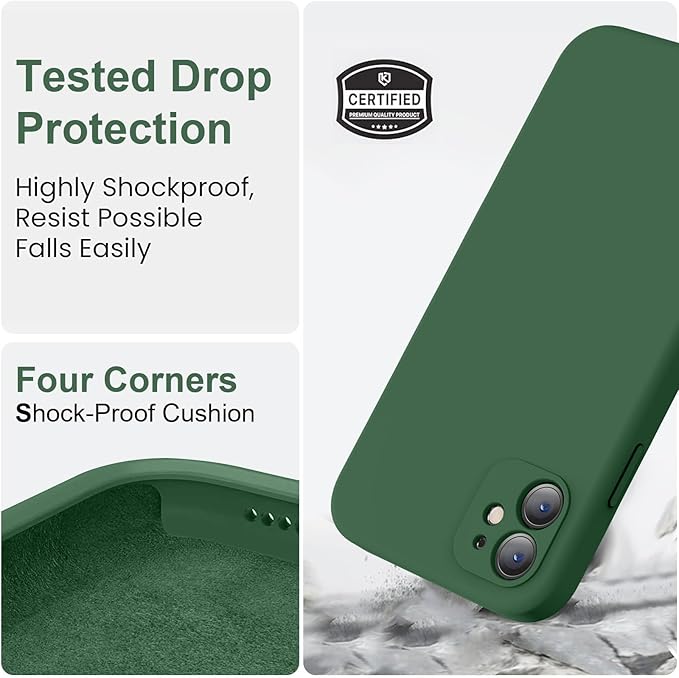 Vooii Compatible with iPhone 11 Case, Upgraded Liquid Silicone with [Flat Edges] [Camera Protection] [Soft Anti-Scratch Microfiber Lining] Phone Case for iPhone 11 6.1 inch - Green