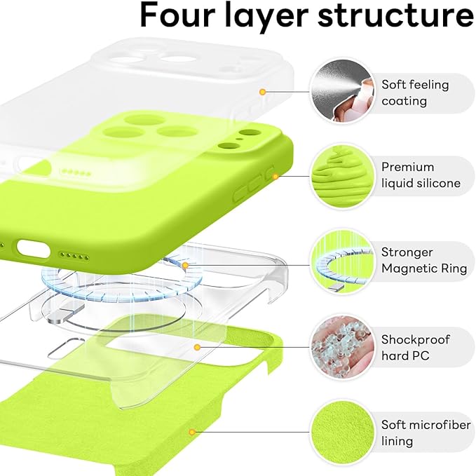 Vooii Magnetic Compatible with iPhone 17 Pro Max Case (Compatible with Magsafe) (Upgraded Camera Protection) Liquid Silicone Shockproof Full Body Protective Phone Cover for Women Men,Fluorescent Green