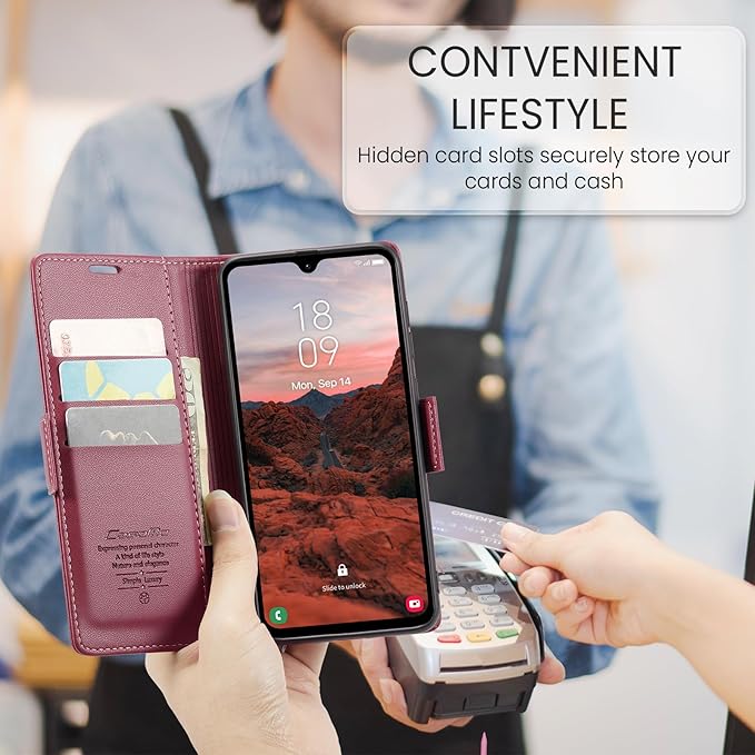 for Samsung Galaxy A05s Case, Premium PU Leather Wallet Case Flip Cover with [RFID Blocking][Card Holder][Stand Function] Shockproof Protective for Samsung Galaxy A05s, Red