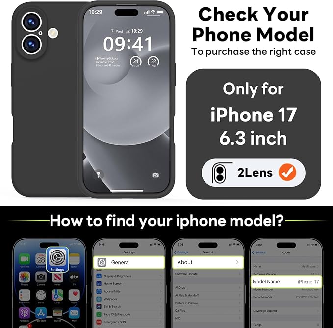 Vooii Magnetic Compatible with iPhone 17 Case (Compatible with Magsafe) (Upgraded Camera Protection) Liquid Silicone Shockproof Full Body Protective Phone Cover for Women Men, Black, 6.3"