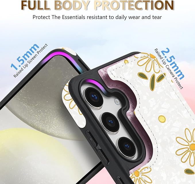 NNH Compatible with Samsung Galaxy S25 Plus Wallet Case with RFID Blocking Card Slots Folio Flip PU Leather Kickstand Double Magnetic Clasp Design Cover for Galaxy S25+(6.7inch-White Little Daisy)