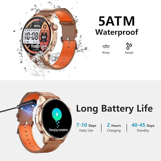 Smart Watches for Men,1.46" GPS Fitness Tracker (Make Calls/Answer), Heart Rate,AI,Bluetooth Call/Text Reply,Compass/Altitude/Barometer,100+ Sports Mode,Waterproof for Android iOS with 2 Straps