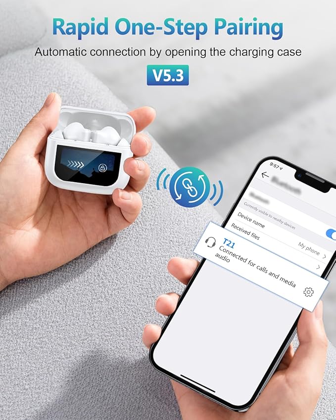 Wireless Earbuds Bluetooth Headphones, Ear Buds with Touch Screen, ANC ENC Noise Cancelling Transparency Mode, 40H Stereo Deep Bass, IPX7 Waterproof, Clear Calls, 5 EQ for iOS Android (White)