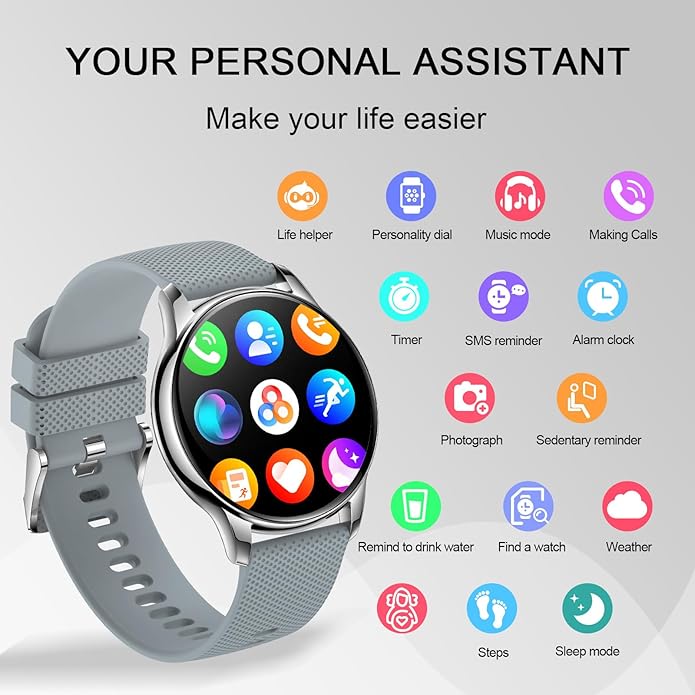 Smartwatch for Women, Waterproof Bluetooth Call Watch for Android iOS Phones, 1.32" AMOLED Round Touch Screen Fitness Tracker with 100+ Sports Modes/Health Monitor/Password Lock/Message Reminder