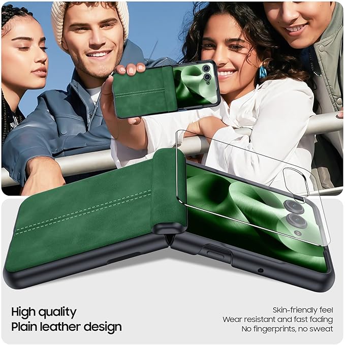for Motorola Razr Ultra 2025 Case Built-in Screen Protector & Hinge Protection & Ultra Thin PU Leather Matte PC Shockproof Phone Cover Smartphone Case for Moto Razr Ultra 2025 (Green)