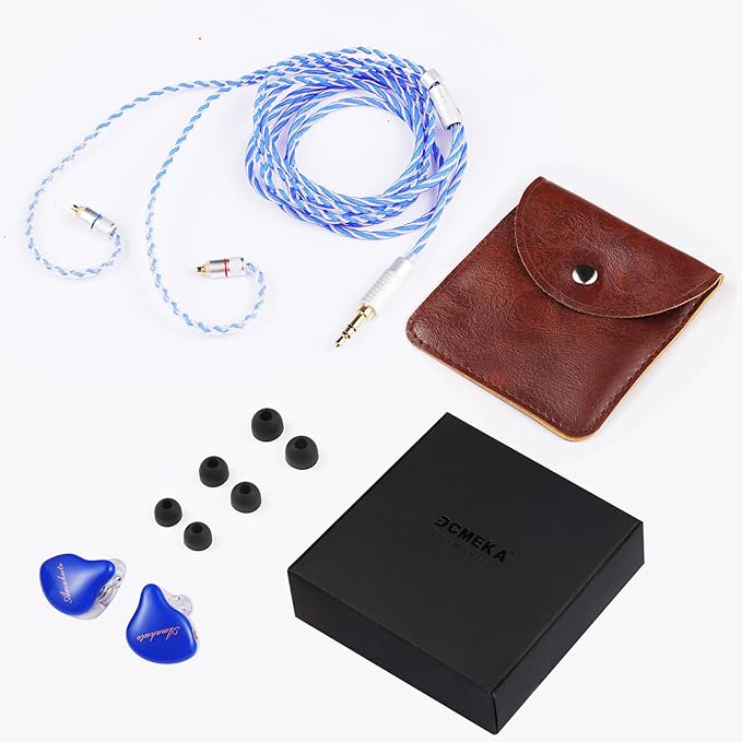 in Ear Monitor Headphones Dual Driver IEMs for Gaming, HiFi Wired Earbuds with 9.2mm+6mm Drivers, Detachable MMCX 4N Silver Cable, Noise-Isolating Ear Tips (Blue)