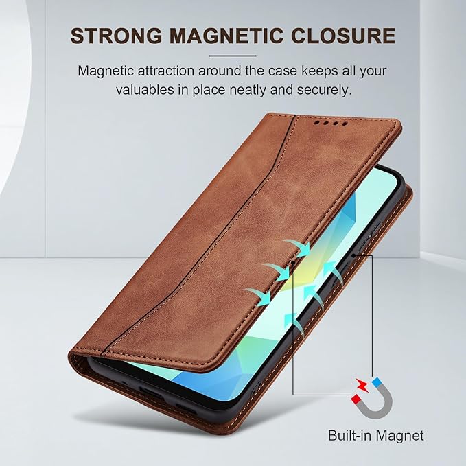 Jasonyu Flip Wallet Case for Samsung Galaxy A16,Leather Magnetic Folio Cover with Card Holder,Kickstand - TPU Shockproof Durable Protective Phone Case,Brown