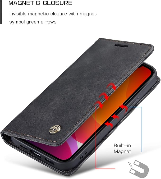 for iPhone 12 Mini Case 5.4", Flip Wallet Leather Case with Card Holder Magnetic Closure Shockproof Kickstand Protective Phone Cases Cover for iPhone 12 Mini,Black
