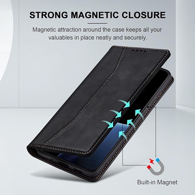 Jasonyu Flip Wallet Case for OnePlus 13R,Leather Magnetic Folio Cover with Card Holder,Kickstand - TPU Shockproof Durable Protective Phone Case,Black