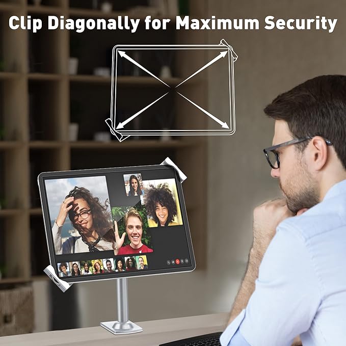 AboveTEK Anti Theft Locking Tablet Stand Holder - 360/320 POS Swivel - Lockable Tablet Security Stand Lock, Desktop Table Clamp Mount Fits 7 to 11 Inch iPad Fire Microsoft Galaxy Tab Google (Silver)