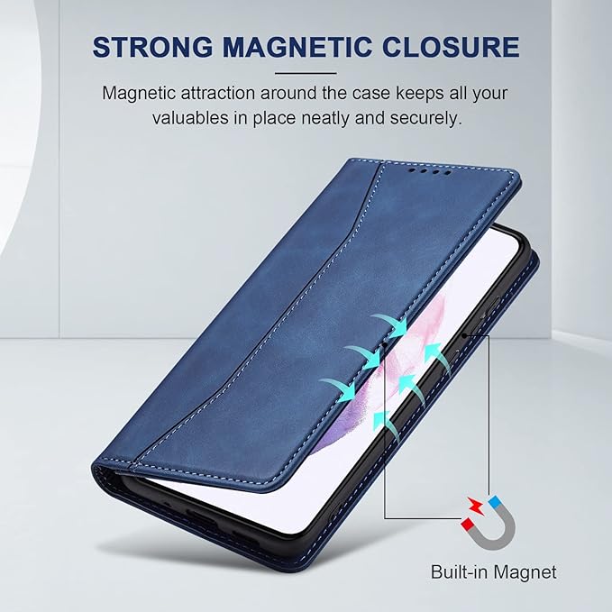 Jasonyu Wallet Case for Samsung S21 Plus, PU Leather Cover with Stand, Magnetic Folio Flip, TPU Shockproof Interior Case and Card Holder Slots, Blue