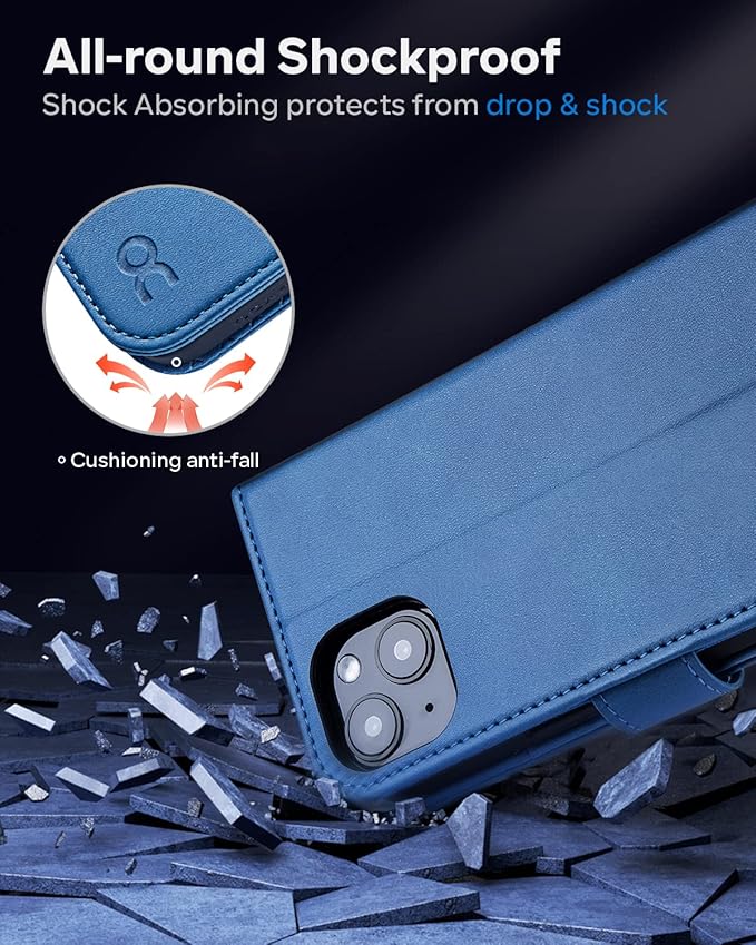 OCASE Compatible with iPhone 14 Wallet Case, PU Leather Flip Folio Case with Card Holders RFID Blocking Kickstand [Shockproof TPU Inner Shell] Phone Cover 6.1 Inch 2022 (Light Blue)
