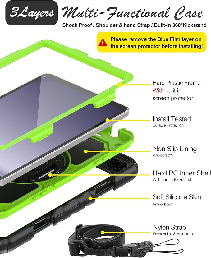 Case for Samsung Galaxy Tab A9 8.7", Shockproof with Screen Protector/Rotating Kickstand/Pen Holder/Hand Strap, Heavy Duty Protective for Samsung A9 Tablet Case SM-X110/X115/X117 (Green)