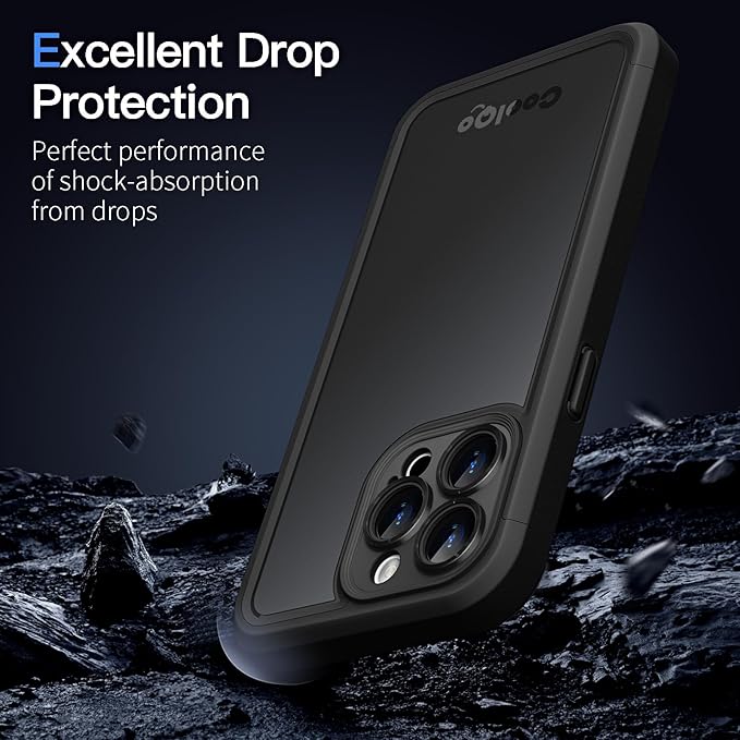 COOLQO Magnetic for iPhone 15 Pro Case, Compatible with MagSafe, Dual Layer Design Military Grade Protection, Translucent Matte Scratch-Resistant Back Protective Shockproof Phone Case, Black