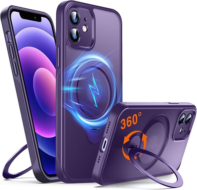 360° O-Ring MagStander for iPhone 12 Case, iPhone 12 Pro Case with Magnetic Stand Ring Holder [Compatible with MagSafe] [Military Shockproof] Kickstand iPhone 12/12 Pro Phone Cover Purple