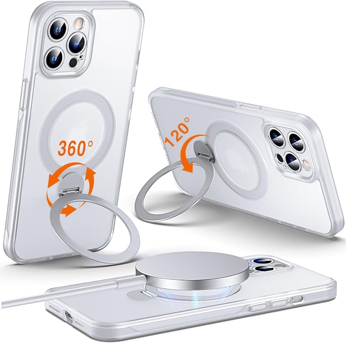 360° O-Ring MagStander for iPhone 12 Pro Max Case with Magnetic Kickstand Ring Holder [Compatible with MagSafe][360°Rotate Stand][Military Shockproof] iPhone 12 Pro Max Phone Cover Matte Clear