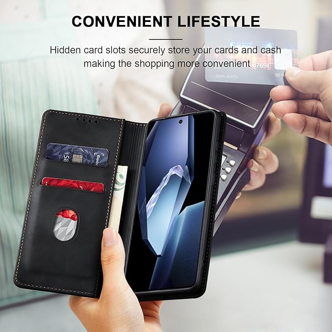 Jasonyu Flip Wallet Case for OnePlus 13R,Leather Magnetic Folio Cover with Card Holder,Kickstand - TPU Shockproof Durable Protective Phone Case,Black