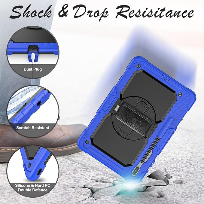 Case for Samsung Galaxy Tab S8 Plus 2022/S7 FE/S7 Plus 5G 12.4-inch Tablet Case Protective [with Screen Protector], Rotatable Kickstand, S Pen Holder, Hand/Shoulder Strap (Blue)
