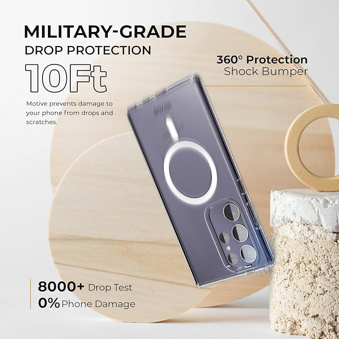 MOTIVE Designed for Samsung Galaxy s24 Ultra Case with Belt Clip, Clear Case Magnetic Compatible with MagSafe, Slim Cover, Drop Tested s24 Ultra Holster Case 6.8” | Clear