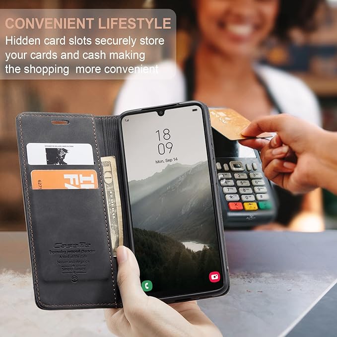 for Samsung Galaxy A34 5G Case, Flip Wallet Leather Case with Card Holder Magnetic Closure Shockproof Kickstand Protective Phone Cases Cover for Galaxy A34 6.6 Inch,Black