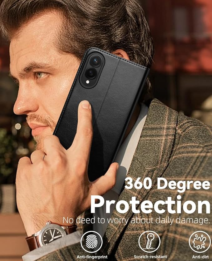 OCASE Compatible with Galaxy S25 Edge Wallet Case, PU Leather Flip Folio Case with Card Holders RFID Blocking Kickstand [Shockproof TPU Inner Shell] Protective Phone Cover 2025, Black