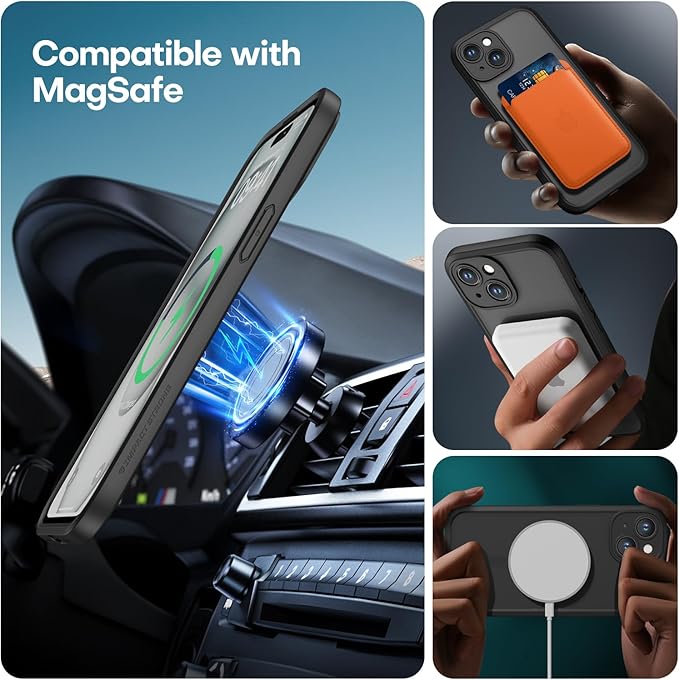 ImpactStrong Magnetic Guard Designed for iPhone 15 Case [Camera Protection] [Military Grade Drop Tested] [Compatible with MagSafe] Slim Translucent Matte Phone Case (6.1") - Black