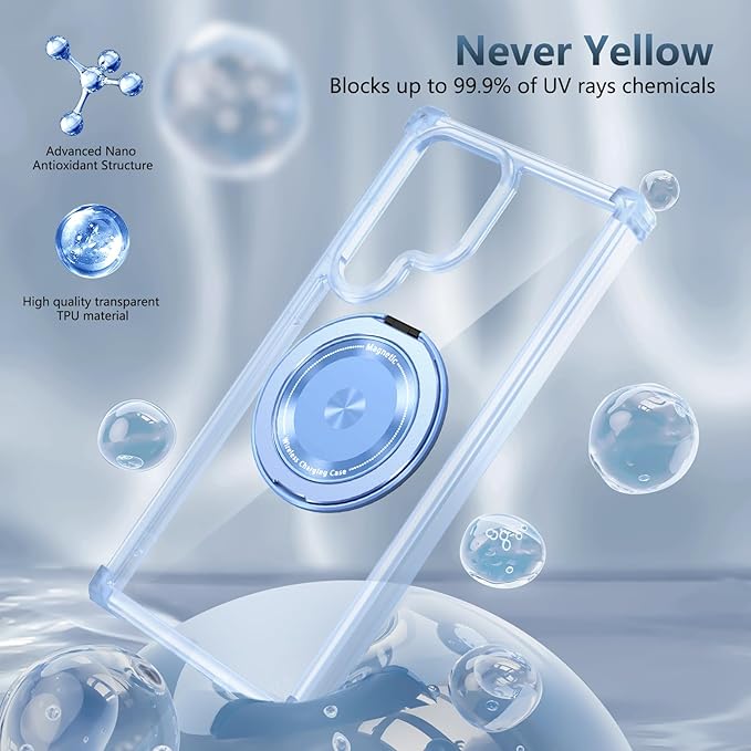 for Samsung Galaxy S25 Ultra Case Compatible with MagSafe Magnetic,with Screen Protector,with Kickstand Ring Military Grade Drop Heavy Duty Protection Shockproof for S25 Ultra Phone Case Blue