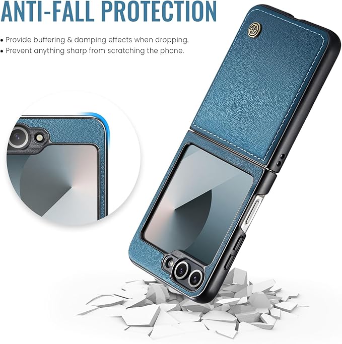 for Samsung Galaxy Z Flip 6 Case, Premium PU Leather Case Anti Scratch Slim Phone Shockproof Protective Phone Cover for Samsung Galaxy Z Flip6, Blue
