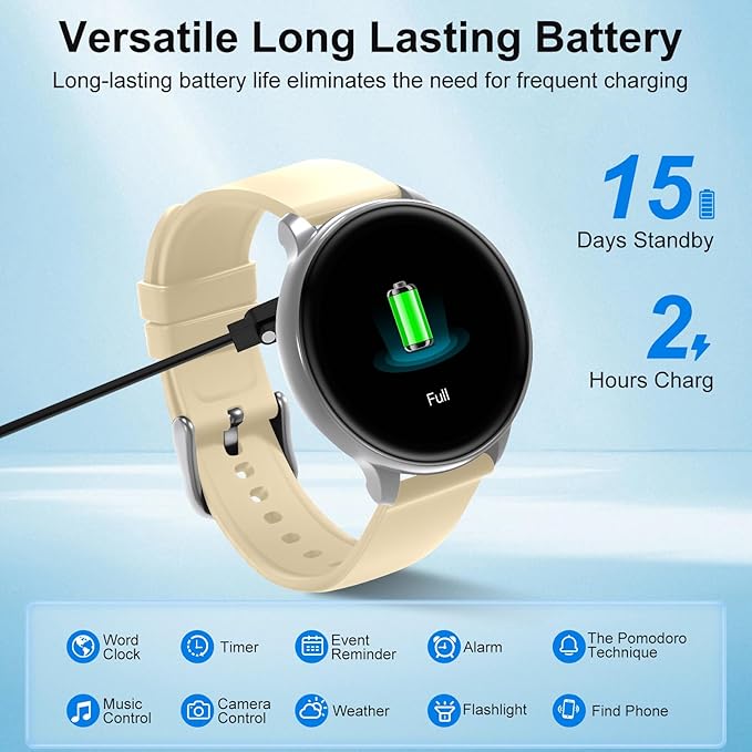 Smart Watch for Men Women Fitness Tracker with 100+ Sport Modes,Activity Trackers for iOS/Android Waterproof/Heart Rate/Sleep/Steps Monitor/Pedometer Monitor Monitor (Silver+Beige)