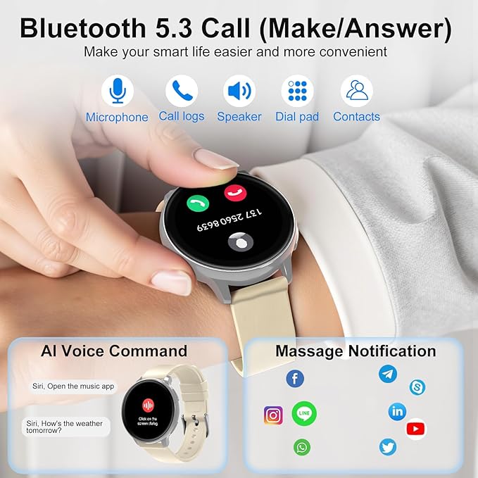 Smart Watch for Men Women Fitness Tracker with 100+ Sport Modes,Activity Trackers for iOS/Android Waterproof/Heart Rate/Sleep/Steps Monitor/Pedometer Monitor Monitor (Silver+Beige)