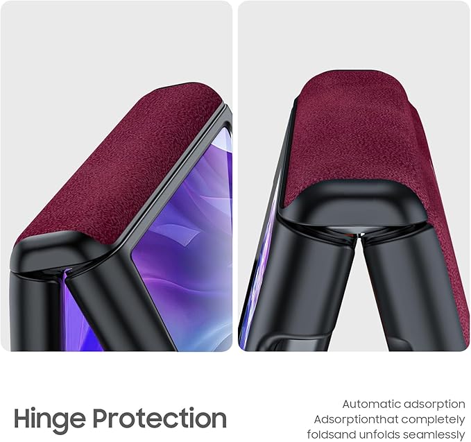 for Motorola razr+ Plus 2024 Case/Razr+ Plus 2025 Case Built-in Screen Protector& Hinge Protection & Ultra Thin PU Leather Matte PC Shockproof Phone Case for Moto Razr+ 2024/Razr+ 2025 (Red)