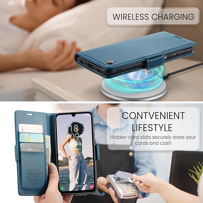 for Samsung Galaxy A15 4G/5G Case, Premium PU Leather Wallet Case Flip Cover with [RFID Blocking][Card Holder][Stand Function] Shockproof Protective for Samsung Galaxy A15, Blue