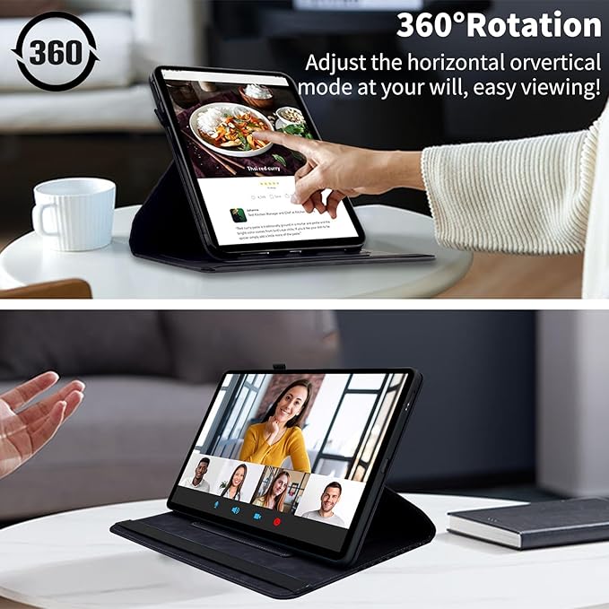 Case for Samsung Galaxy Tab S10 FE Plus 13.1 Inch 2025 (SM-X620/X626),360 Degree Rotating PU Leather Folio Protective Cover with Auto Sleep/Wake,Card Holder&Shoulder Strap for Woman Man,Black
