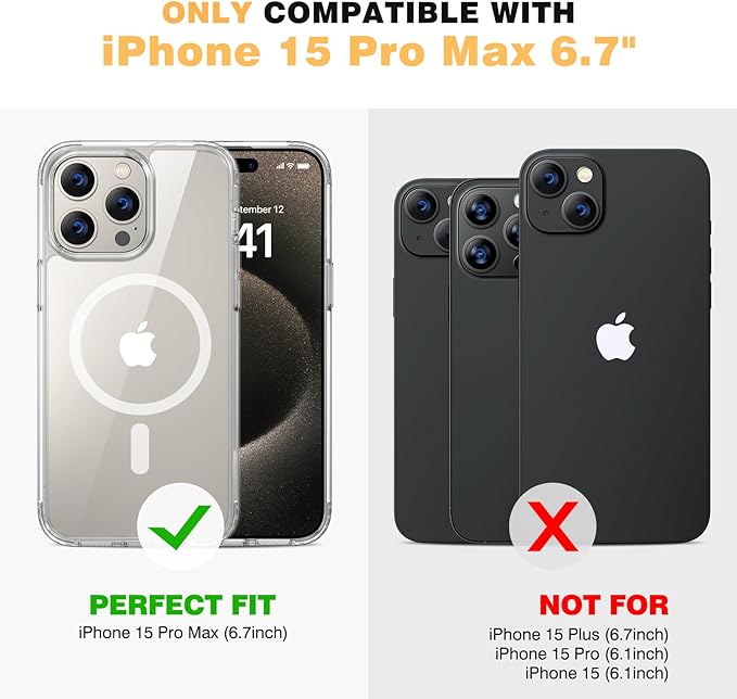 Diaclara Magnetic for iPhone 15 Pro Max Case, [with Privacy Screen Protector] [Anti Spy] [Military Grade Drop Protection] Heavy Duty Full-Body Shockproof Phone Case, Clear