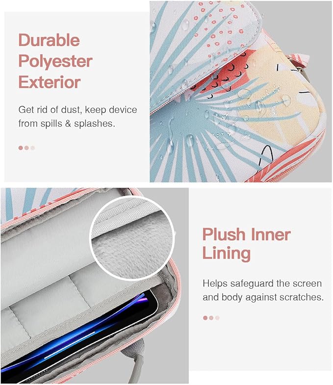 MoKo 9-11 Inch Tablet Sleeve Bag Handle Carrying Case with Shoulder Strap Fits 11inch iPad Air M3, iPad A16 2025, iPadPro M4/Air M2 5/4th 10.9, Tab S8/S9 11, Tropical Leaf