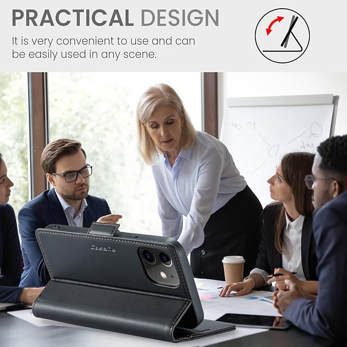 for iPhone 12 Mini Case, Premium PU Leather Wallet Case Flip Cover with [RFID Blocking][Card Holder][Stand Function] Shockproof Protective for iPhone 12 Mini 5.4 inch, Black