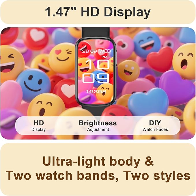 Smart Watches for Men Women,Fitness Watch with Bluetooth Call,Heart Rate/Blood Oxygen/Sleep Monitor,140+ Sports Modes 1.47'' Smartwatch for Android iPhone,IP68 Waterproof,2 Bands,Black