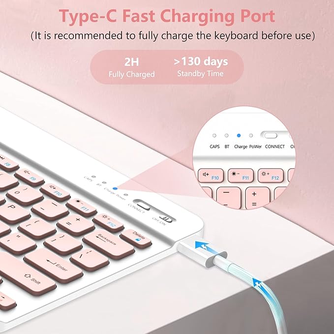 aMZCaSE for iPad Pro 13 inch Case with Keyboard, Keyboard Case for iPad Pro 13 with Bluetooth Detachable Smart Sleep/Wake Cover & Pencil Holder for M4 13 inch, Light Pink