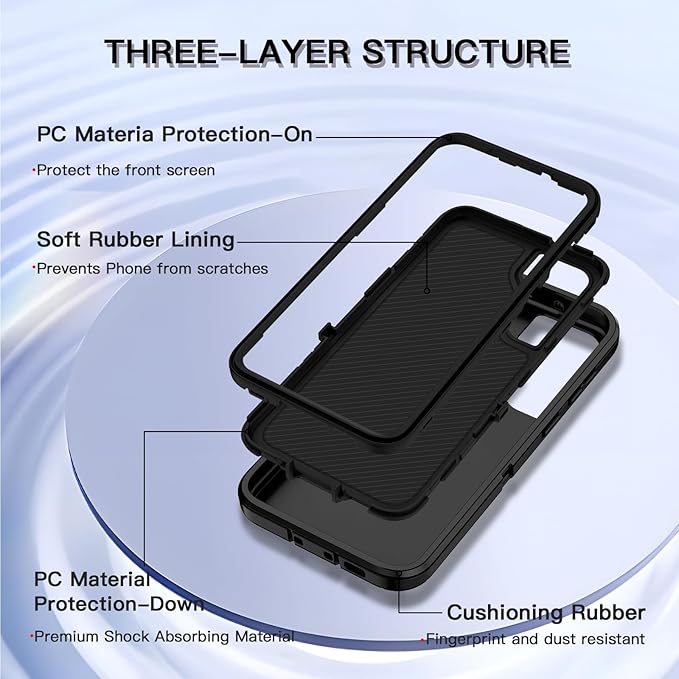 for Samsung Galaxy S23 Plus Case Heavy Duty Shockproof Dropproof 3-Layer Full Body Protection [Without Screen Protector] Tough Rugged Case for Galaxy S23 Plus,Black