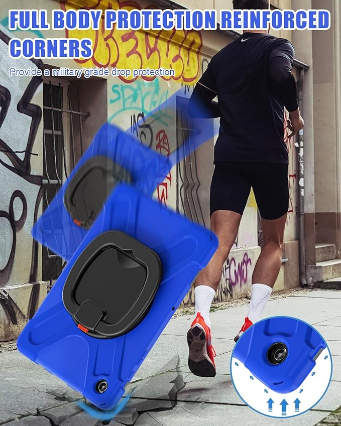 BRAECN Case for Samsung Galaxy Tab A9 Plus 11 Inch 2023 SM-X210/X216/X218, Heavy Duty Rugged Silicone Cover with Screen Protector, Handle Grip, Swivel Stand, Shoulder Strap for Samsung Tab A9+, Blue