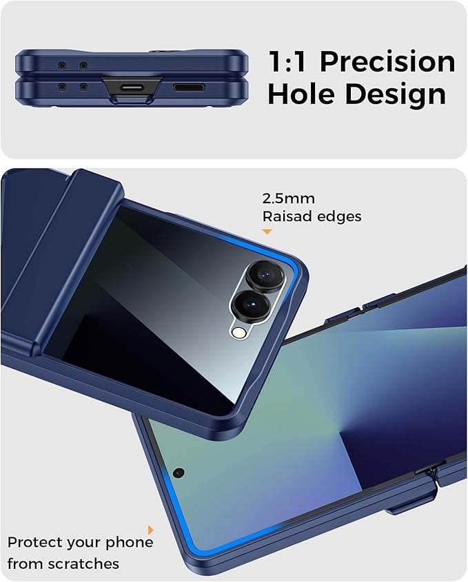 for Samsung Galaxy Z Flip 7 Case,Built-in Privacy Screen Protector&Hinge Protection Shockproof All-Inclusive Smartphone Cover for Samsung Galaxy Z Flip 7(Blue)