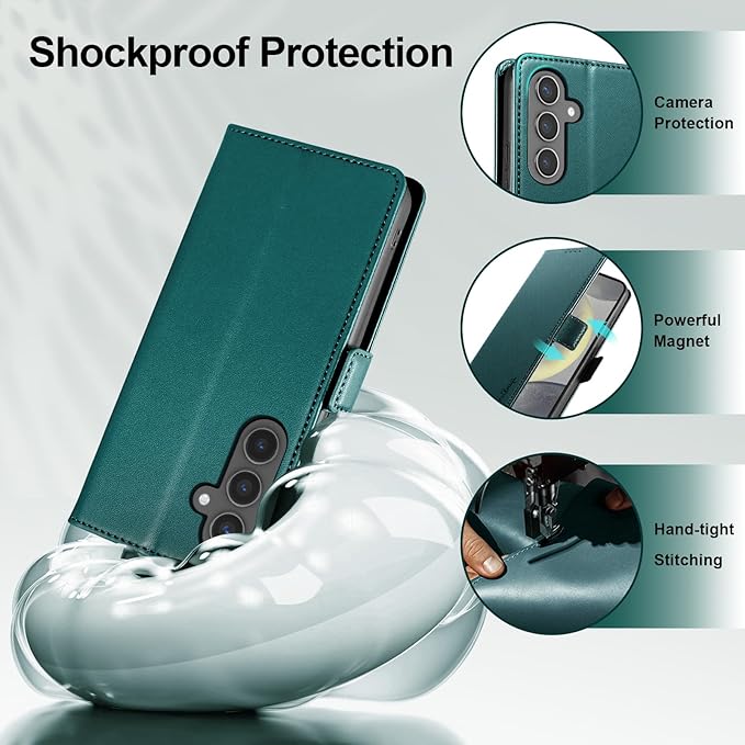 Wallet Flip Case for Samsung Galaxy S24 5G - [RFID Blocking] Luxury PU Leather Card Holder Magnetic Phone Cover with Kickstand,Shockproof Protective Case,Green