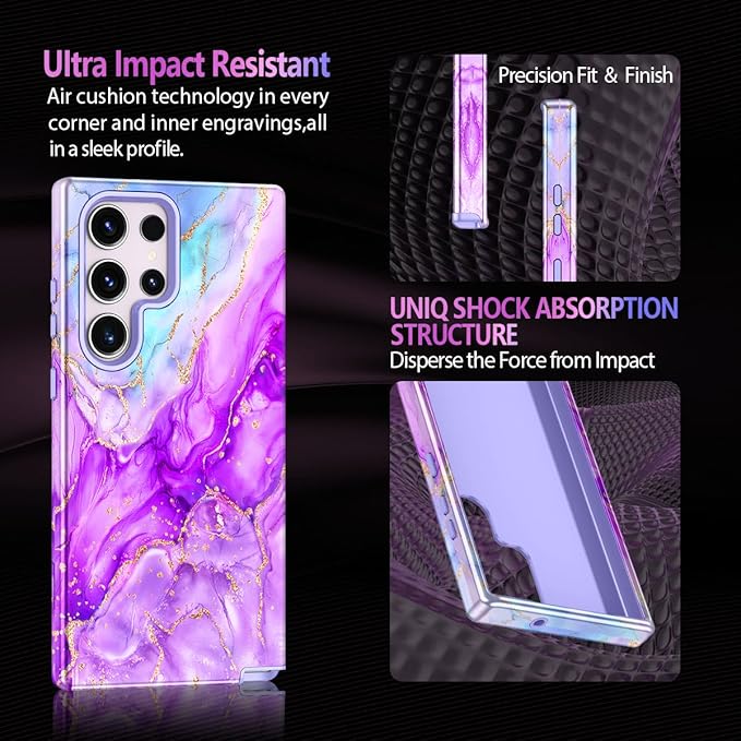 Casetego for Galaxy S23 Ultra Case,Compatible with MagSafe,[Military Grade Drop Test] Full Body Protection Slim Shockproof Rugged Marble Women Case for Samsung Galaxy S23 Ultra 6.8 inch,Bright Purple
