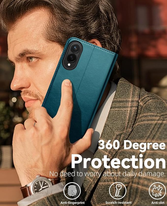 OCASE Compatible with Galaxy S25 Edge Wallet Case, PU Leather Flip Folio Case with Card Holders RFID Blocking Kickstand [Shockproof TPU Inner Shell] Protective Phone Cover 2025, Peacock Blue