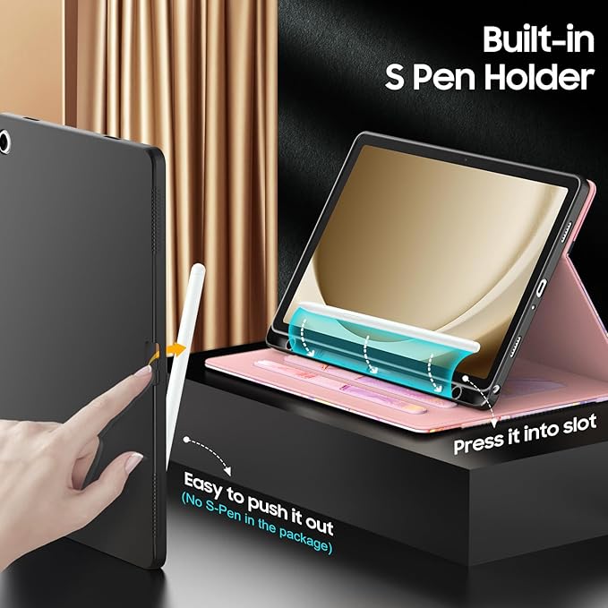 OKP Case for Samsug Galaxy Tab A9+ Plus 11 inch 2024(SM-X210/X216/X218), PU Leather Folio Cover with Multi-Angle Stand//Pen Holder, Auto Wake/Sleep Case for Galaxy A9+ 11" Tablet (Marble Pink)