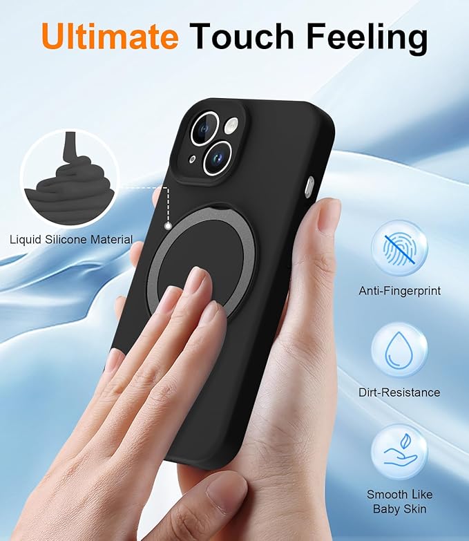 ZHK Liquid Silicone Designed for iPhone 15 Plus Case with Magnet Stand, [Precise Camera Lens Protection][Mil-Grade Drop Shockproof][Soft Anti-Scratch Microfiber Lining] Slim Fit Cover, Black