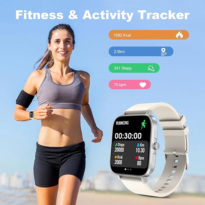 Smart Fitness Tracker Watch with Heart Rate Monitor, Activity Tracker with Pedometer, Sleep Monitor, Calories & Step Counter, Waterproof Smart Watch for Women Men Fitness Watch for Sports