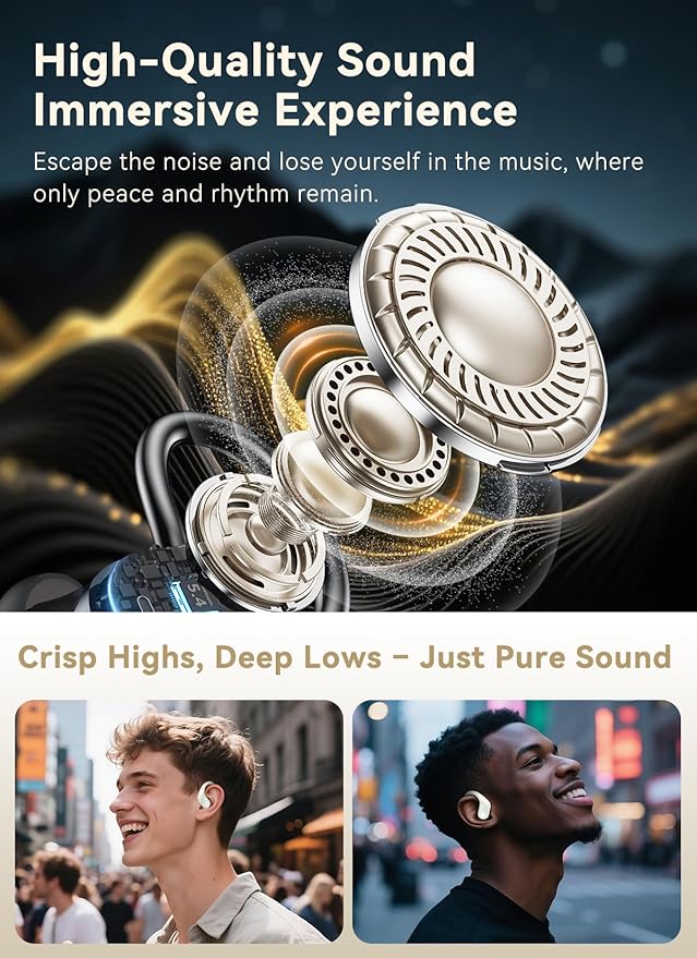 Wireless Earbuds, ENC Noise Cancelling Sport Ear Buds with Smart Touch Screen Charging Case, Bluetooth 5.4 Headphones, Bass Stereo Sound, 5 EQ Over-Ear Earbuds for Sports/Workout/Gym-Rice